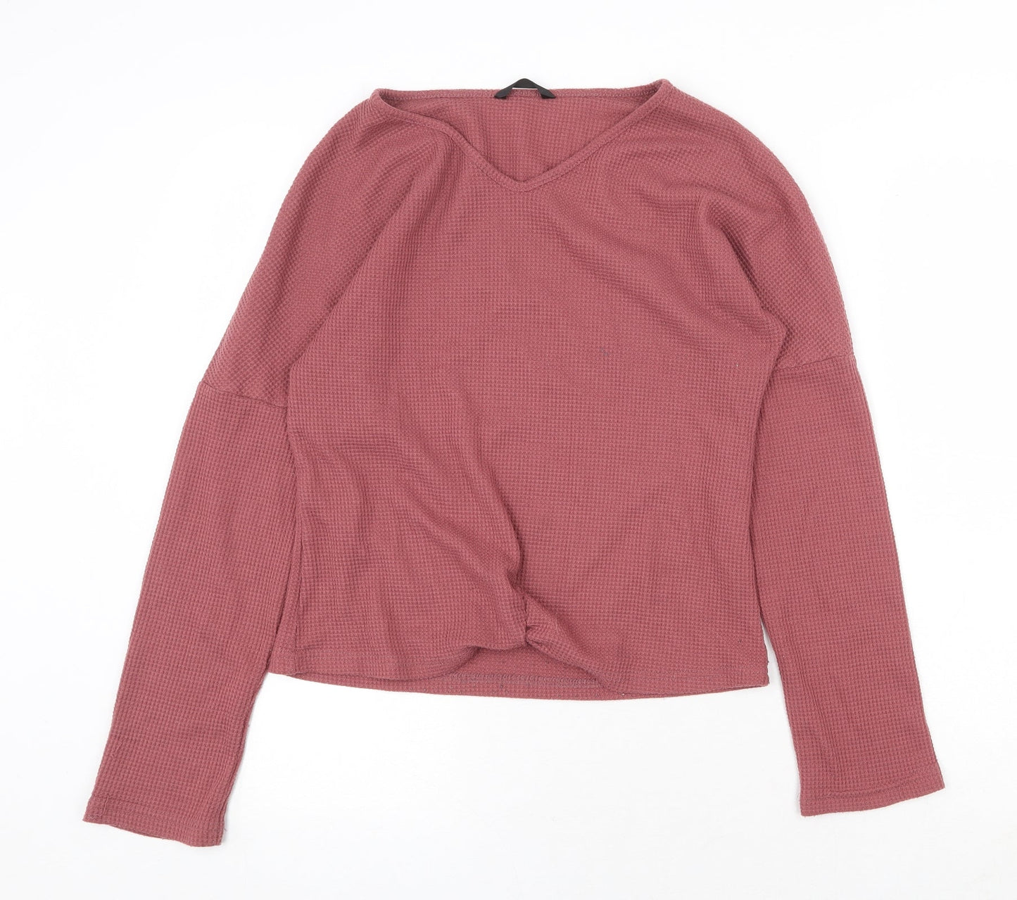 Preworn Womens Pink Polyester Cropped Blouse Size M V-Neck - Knot Front