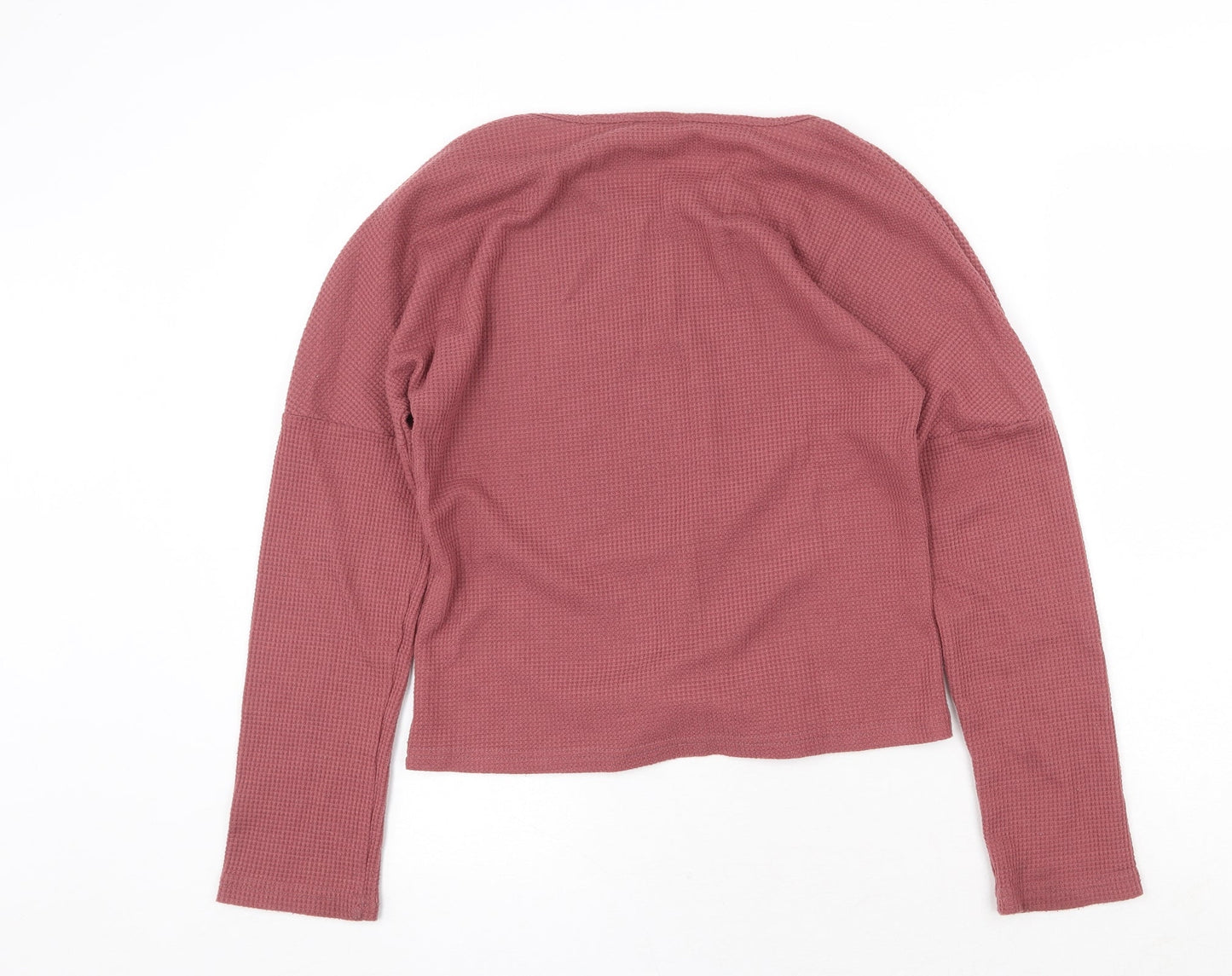 Preworn Womens Pink Polyester Cropped Blouse Size M V-Neck - Knot Front