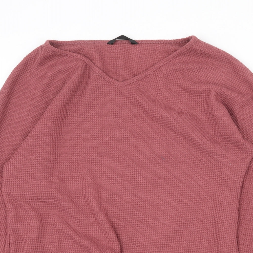Preworn Womens Pink Polyester Cropped Blouse Size M V-Neck - Knot Front