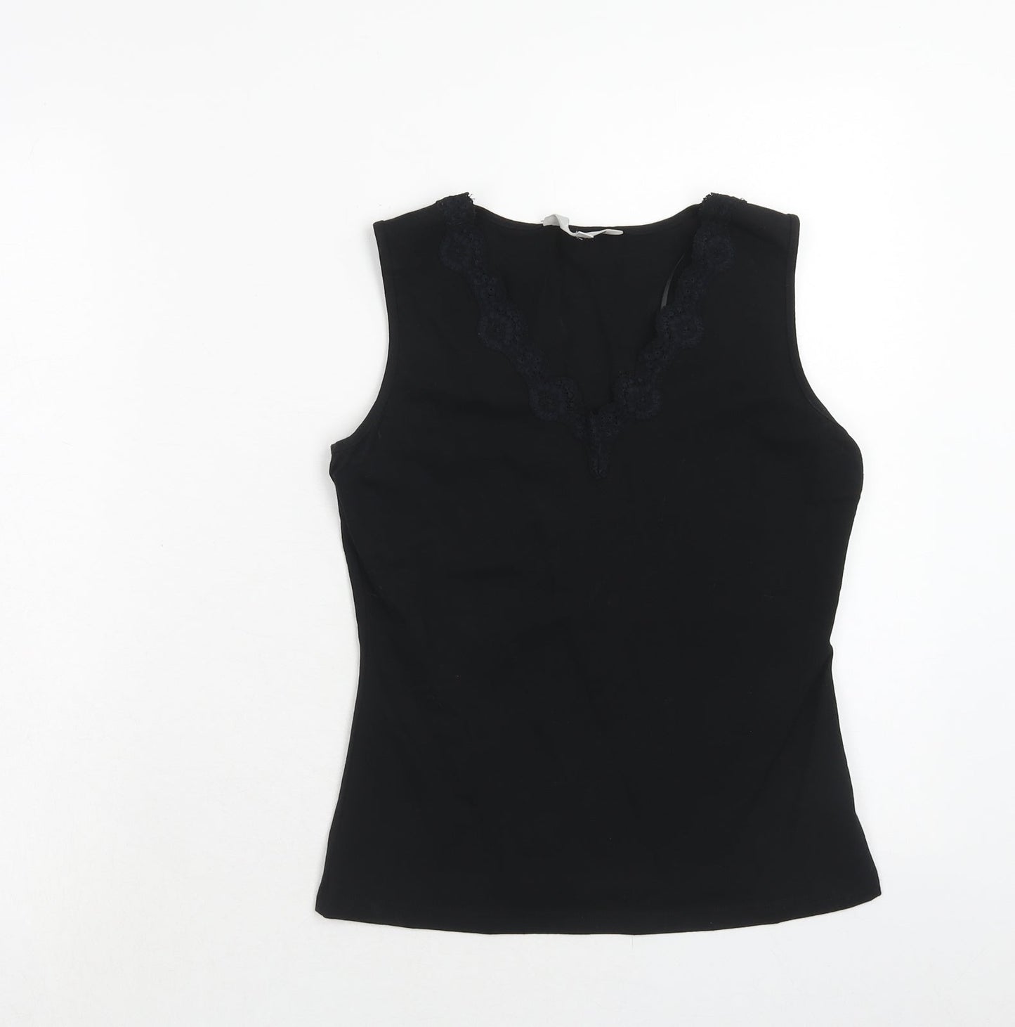 JFW Womens Black Viscose Basic Tank Size 10 V-Neck - Lace Neck Trim