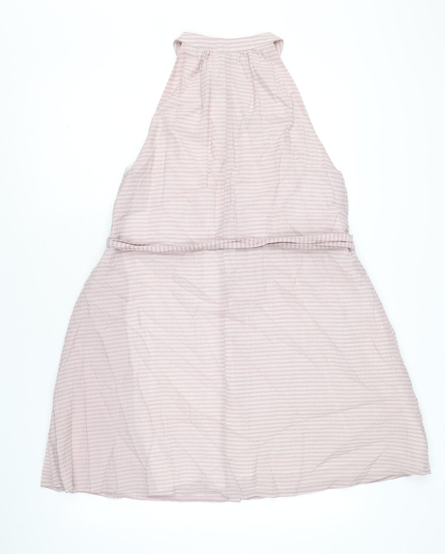 Calli Womens Pink Striped Polyester A-Line Size 12 Round Neck Button