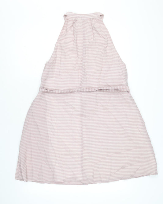 Calli Womens Pink Striped Polyester A-Line Size 12 Round Neck Button
