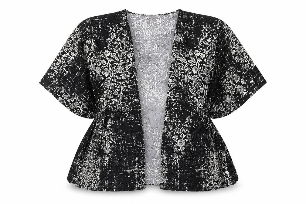 Apricot Womens Black Geometric Polyacrylate Fibre Kimono Blouse Size 12 V-Neck