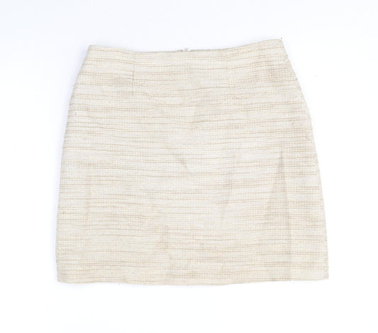 Saba Womens Beige Cotton A-Line Skirt Size 8 Zip