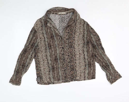 Pull&Bear Womens Brown Animal Print Viscose Basic Button-Up Size M Collared - Snake Skin Print