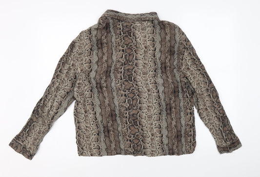 Pull&Bear Womens Brown Animal Print Viscose Basic Button-Up Size M Collared - Snake Skin Print