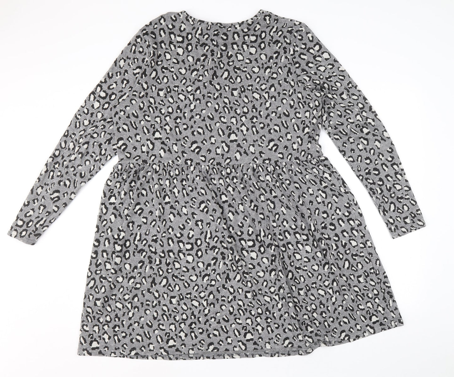 New Look Womens Grey Animal Print Viscose Trapeze & Swing Size 16 Round Neck Pullover - Leopard Pattern