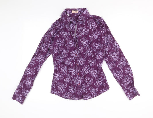PINK Womens Purple Geometric 100% Cotton Basic Button-Up Size 8 Collared