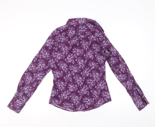 PINK Womens Purple Geometric 100% Cotton Basic Button-Up Size 8 Collared