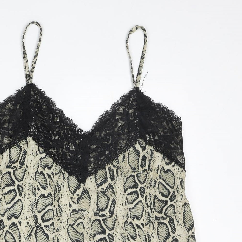 Made in Italy Womens Multicoloured Animal Print Polyester Camisole Tank Size 12 V-Neck - Snake Skin Print Lace Trim