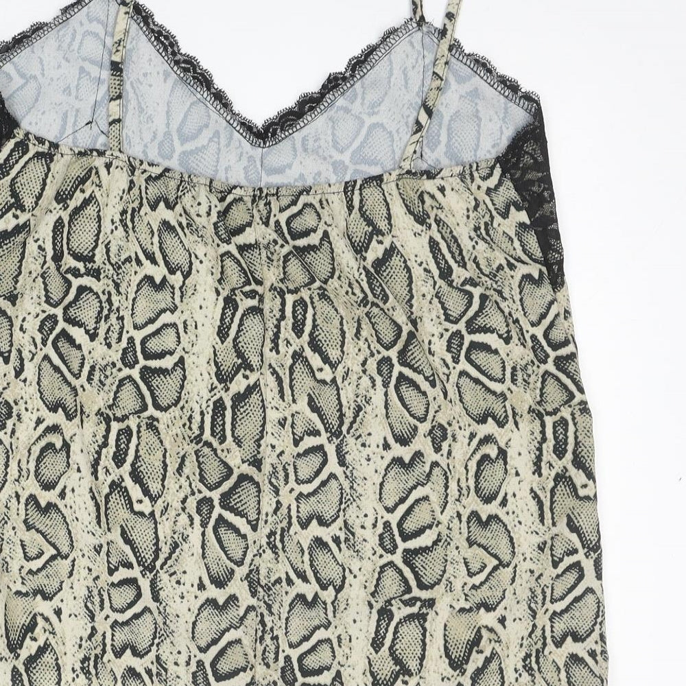 Made in Italy Womens Multicoloured Animal Print Polyester Camisole Tank Size 12 V-Neck - Snake Skin Print Lace Trim