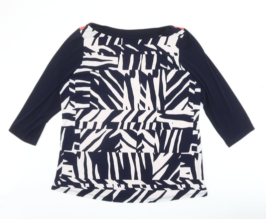 Susan Graver Womens Blue Geometric Polyester Basic Blouse Size L Round Neck