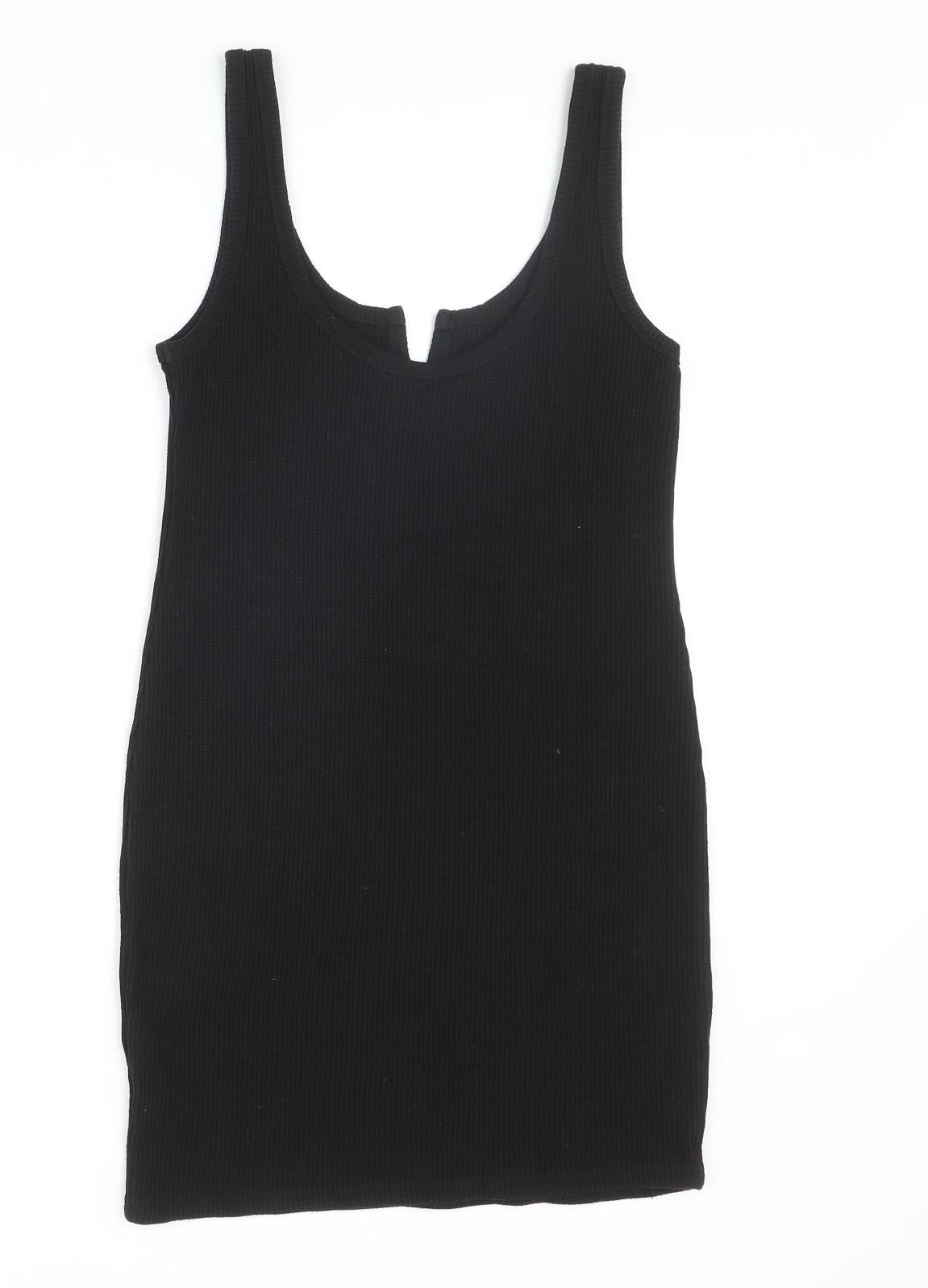 Topshop Womens Black Polyester Tank Dress Size 8 V-Neck Pullover