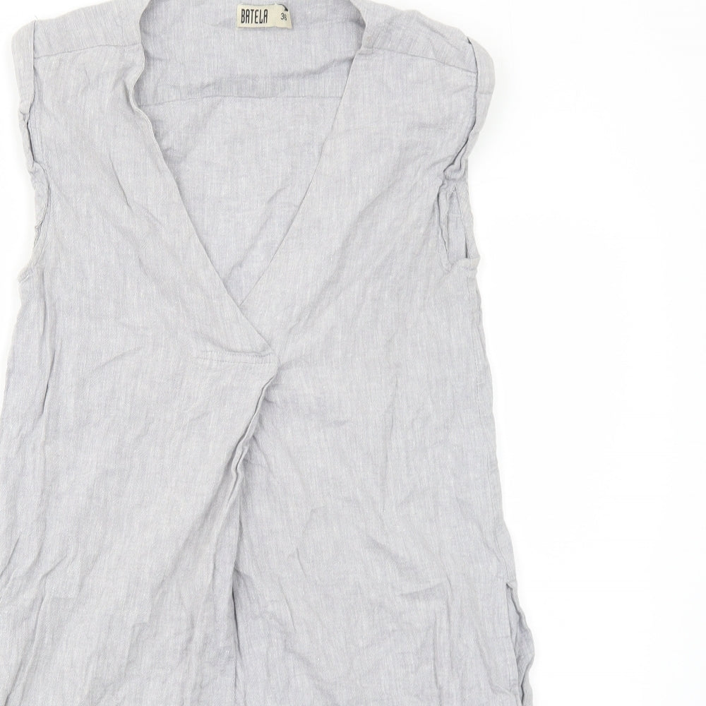 Batela Womens Grey Cotton Shift Size 8 V-Neck Pullover