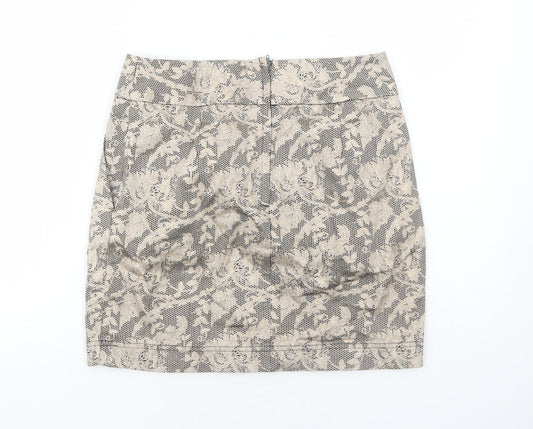 JSFN Womens Brown Floral Cotton A-Line Skirt Size 10 Zip