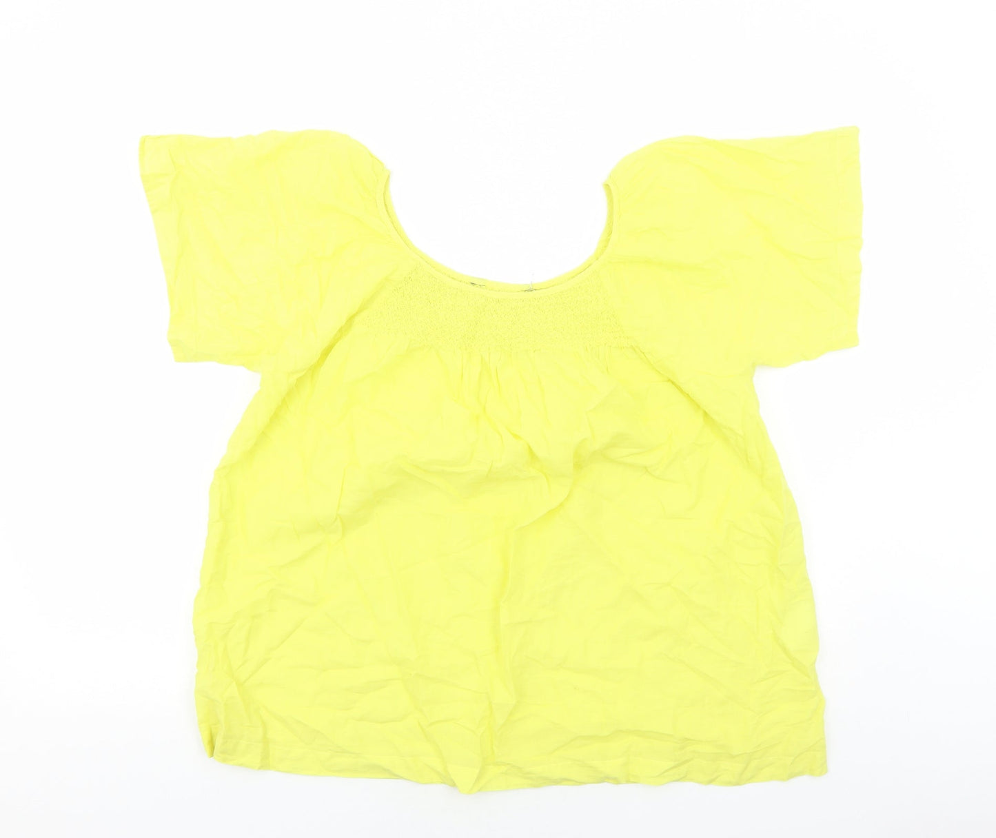 Preworn Womens Yellow Cotton Basic Blouse Size L Round Neck