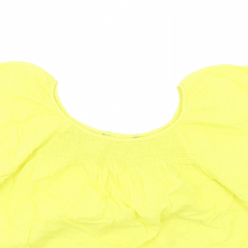 Preworn Womens Yellow Cotton Basic Blouse Size L Round Neck