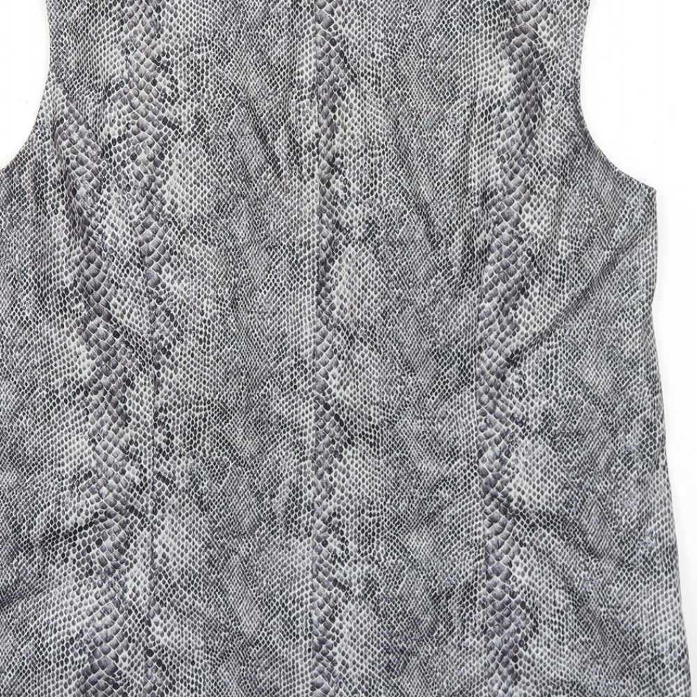 Preworn Womens Grey Animal Print Polyester Basic Tank Size 14 Scoop Neck - Snake Skin Print