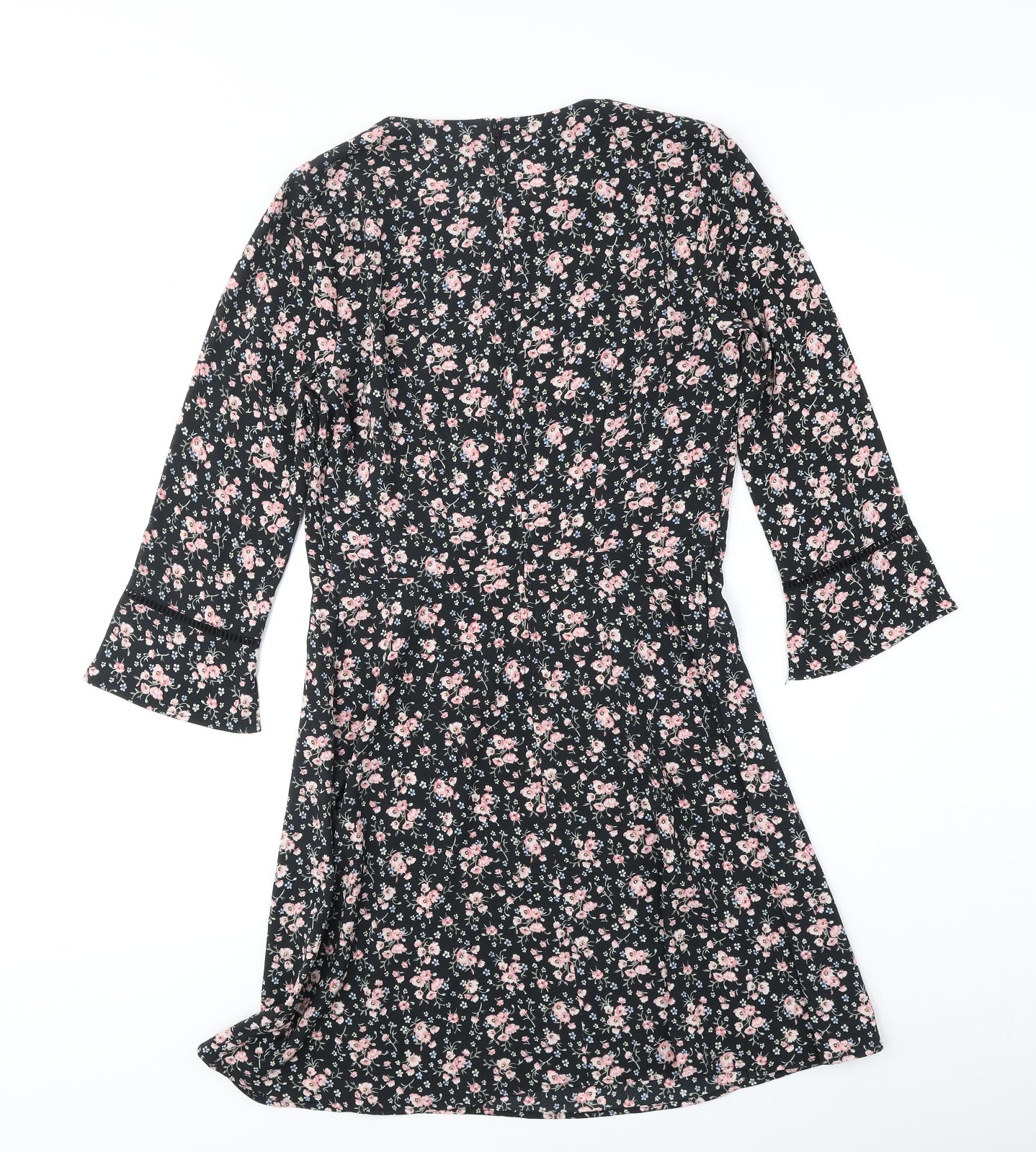 Divided by H&M Womens Black Floral Polyester A-Line Size 8 Round Neck Zip