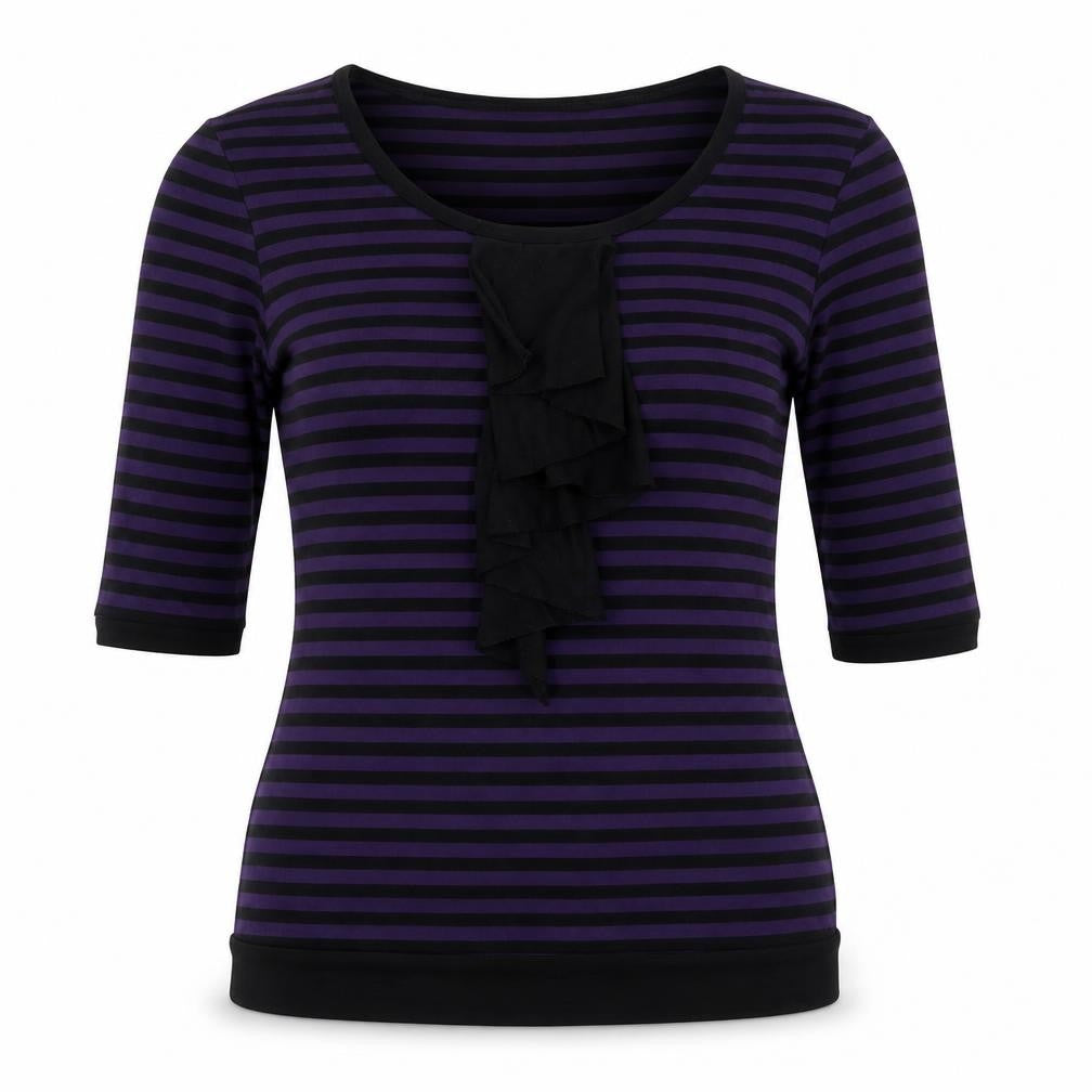 Oasis Womens Purple Striped Polyester Basic Blouse Size 8 Round Neck