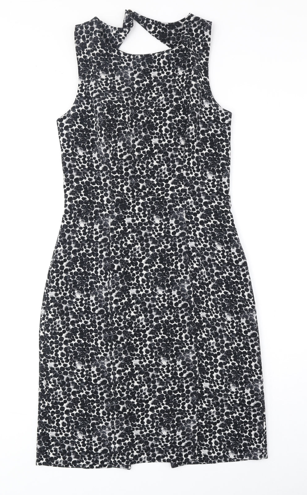 H&M Womens Black Geometric Polyester A-Line Size 8 Round Neck Zip