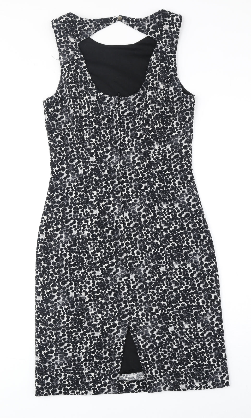 H&M Womens Black Geometric Polyester A-Line Size 8 Round Neck Zip
