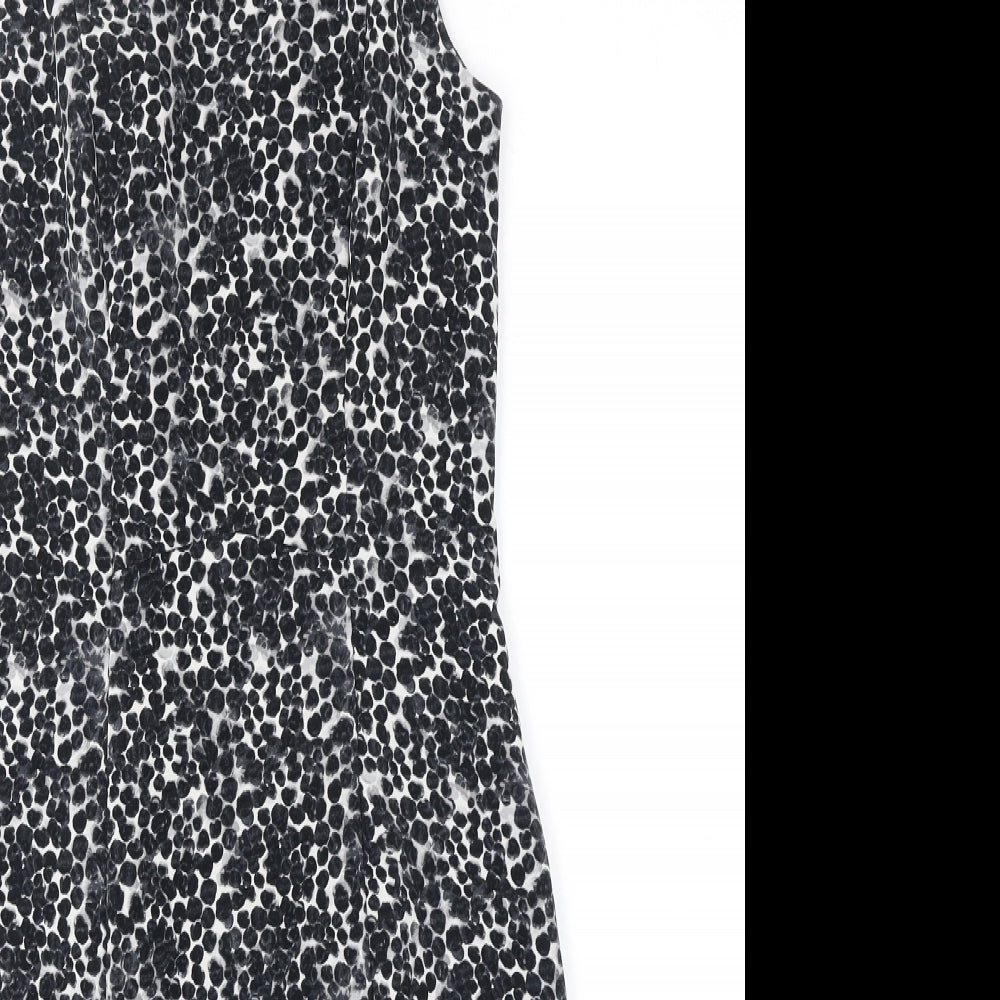 H&M Womens Black Geometric Polyester A-Line Size 8 Round Neck Zip