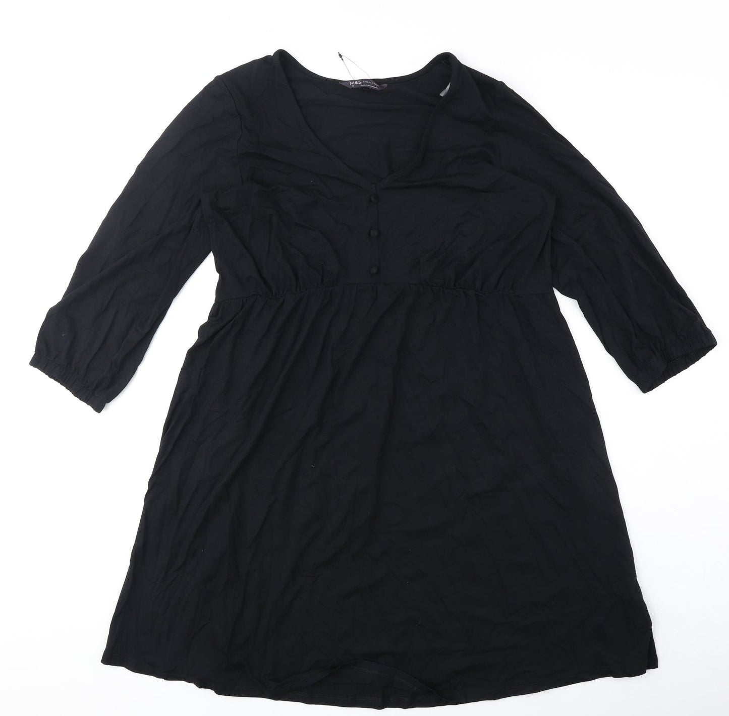 Marks and Spencer Womens Black Polyester Fit & Flare Size 12 V-Neck Pullover