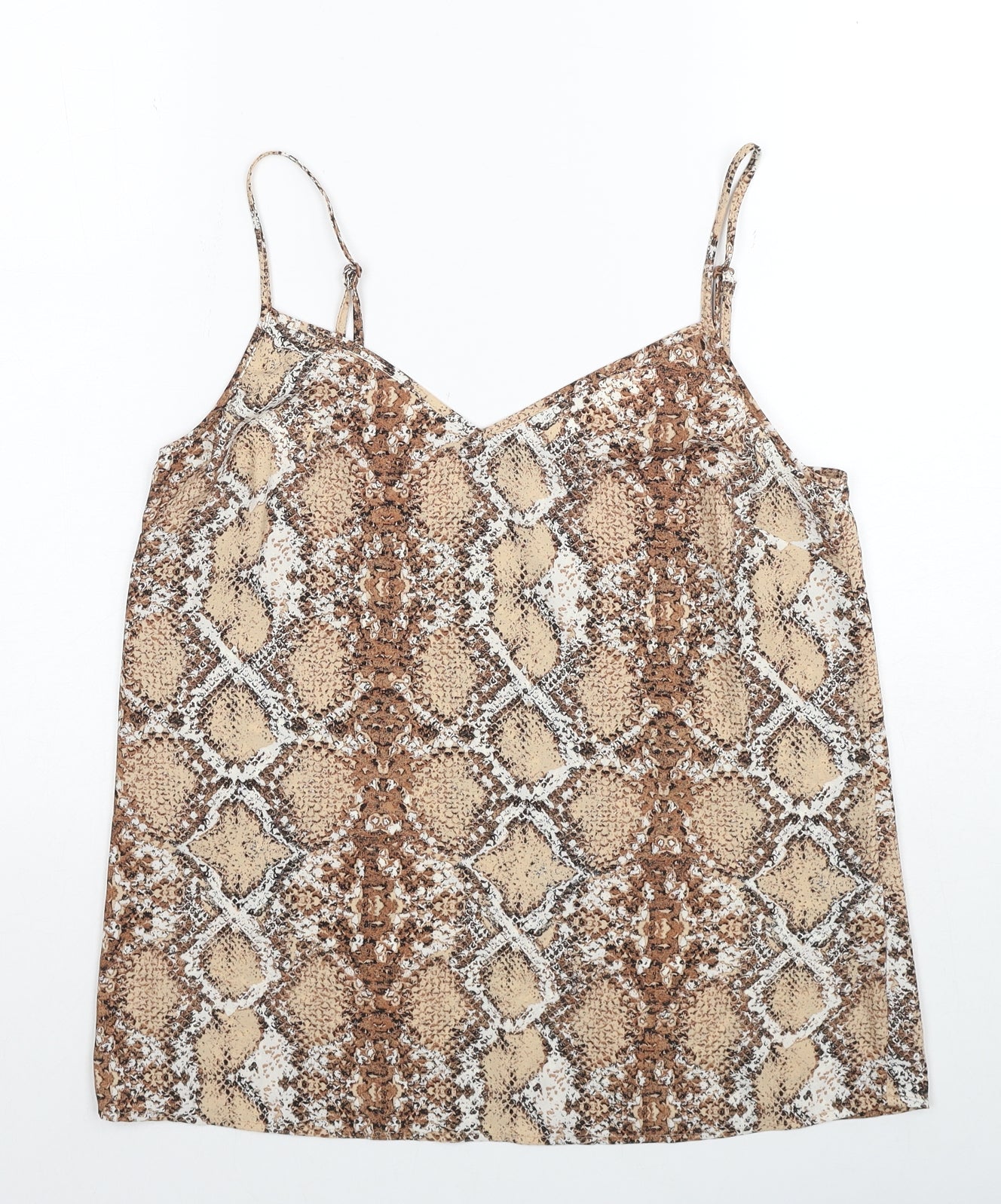 Marks and Spencer Womens Beige Animal Print Polyester Basic Tank Size 10 V-Neck - Snake Print