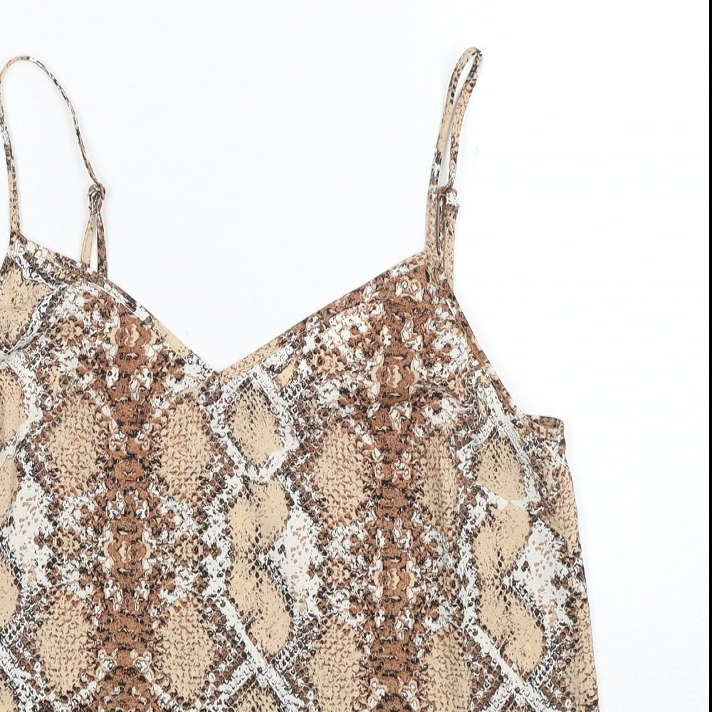Marks and Spencer Womens Beige Animal Print Polyester Basic Tank Size 10 V-Neck - Snake Print