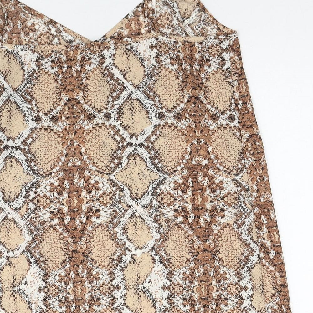 Marks and Spencer Womens Beige Animal Print Polyester Basic Tank Size 10 V-Neck - Snake Print