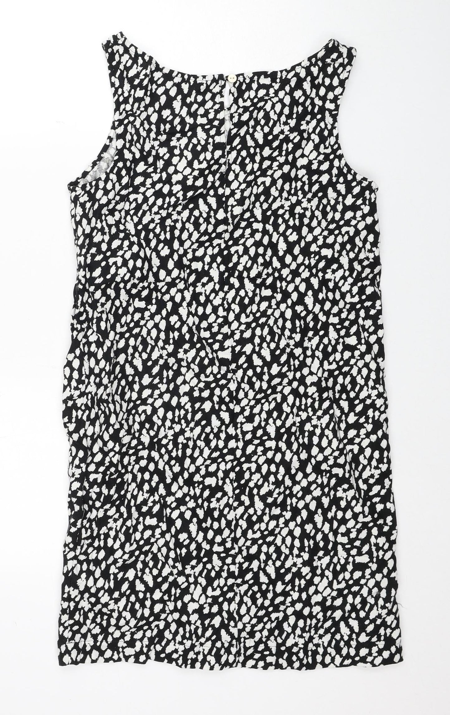 Marks and Spencer Womens Black Geometric Linen A-Line Size 6 Round Neck Button