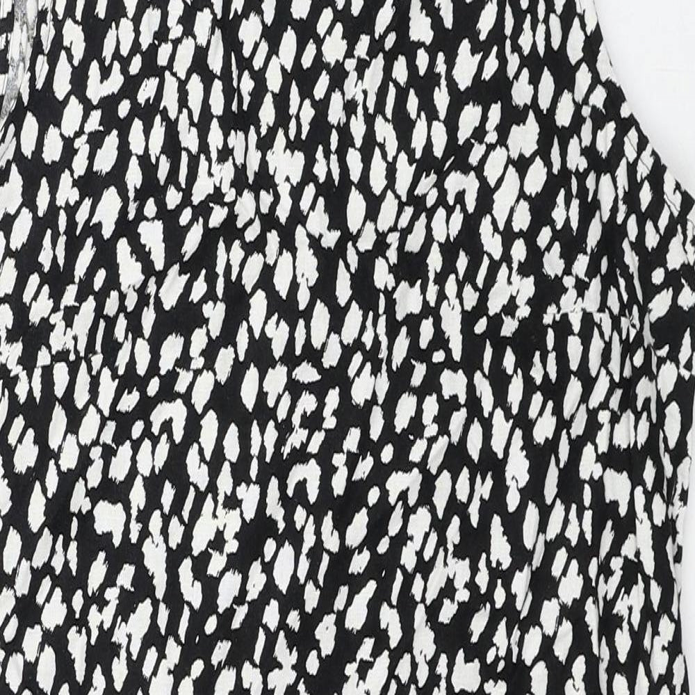 Marks and Spencer Womens Black Geometric Linen A-Line Size 6 Round Neck Button