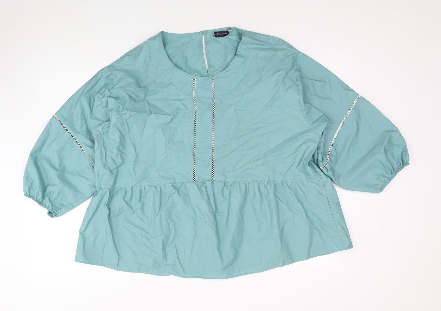 Marks and Spencer Womens Blue Cotton Basic Blouse Size 16 Round Neck