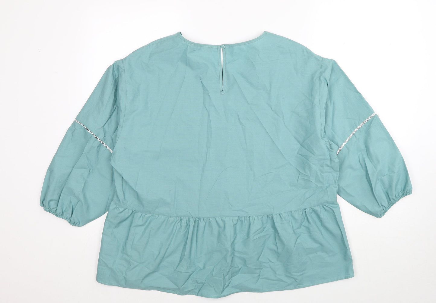 Marks and Spencer Womens Blue Cotton Basic Blouse Size 16 Round Neck