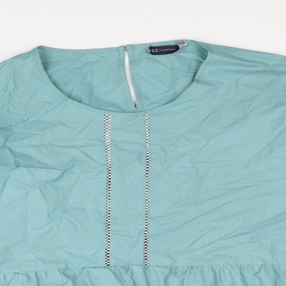 Marks and Spencer Womens Blue Cotton Basic Blouse Size 16 Round Neck