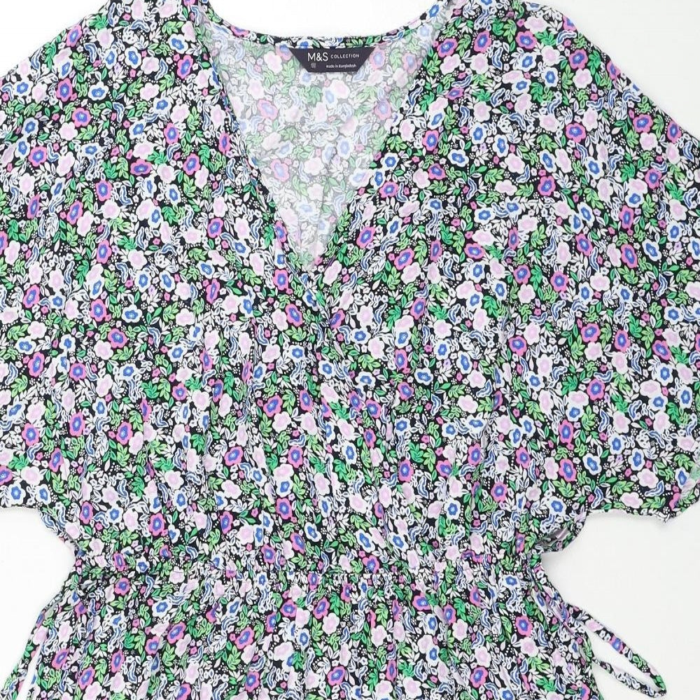 Marks and Spencer Womens Multicoloured Floral Viscose A-Line Size 10 V-Neck Pullover