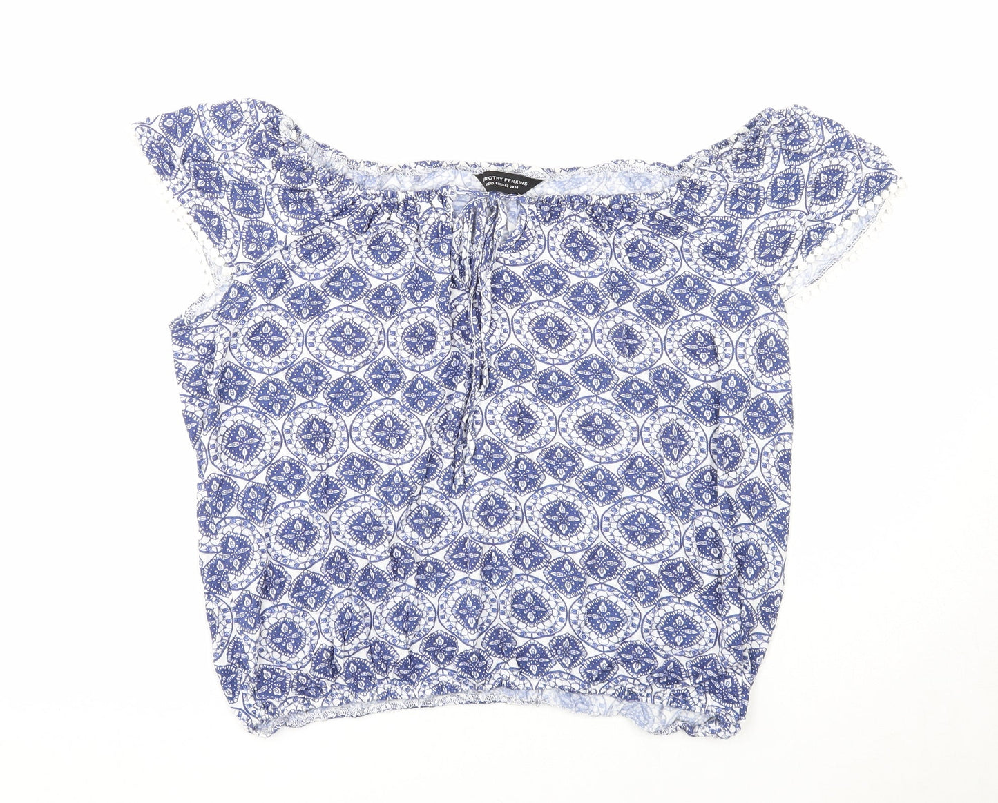 Dorothy Perkins Womens Blue Geometric Viscose Basic Blouse Size 14 Off the Shoulder