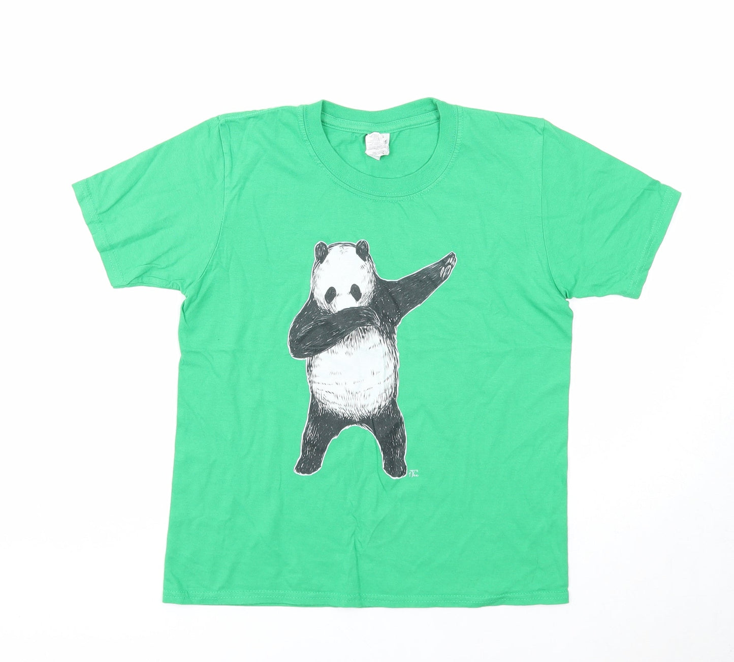 Gildan Boys Green Cotton Basic T-Shirt Size L Round Neck Pullover - Panda Dab