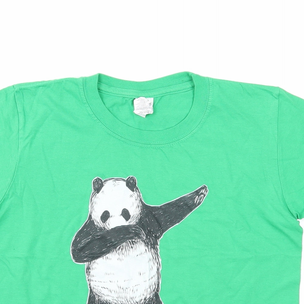 Gildan Boys Green Cotton Basic T-Shirt Size L Round Neck Pullover - Panda Dab