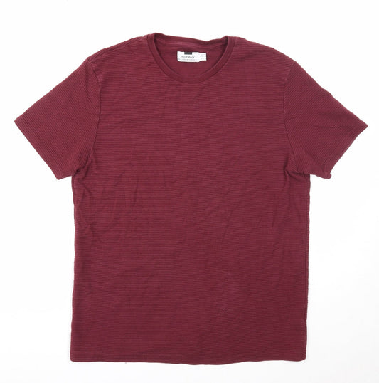 Topman Womens Purple Striped Cotton Basic T-Shirt Size M Round Neck