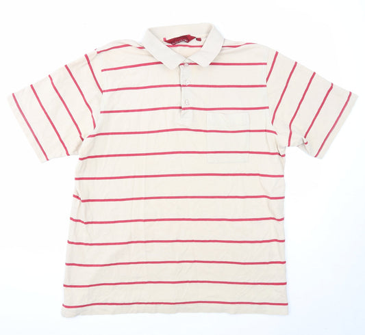 Bar Harbour Mens Beige Striped Cotton Polo Size XL Collared Button