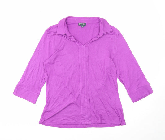 Patra Womens Purple Bamboo Basic Blouse Size L Collared