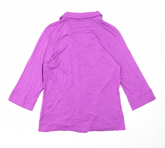 Patra Womens Purple Bamboo Basic Blouse Size L Collared