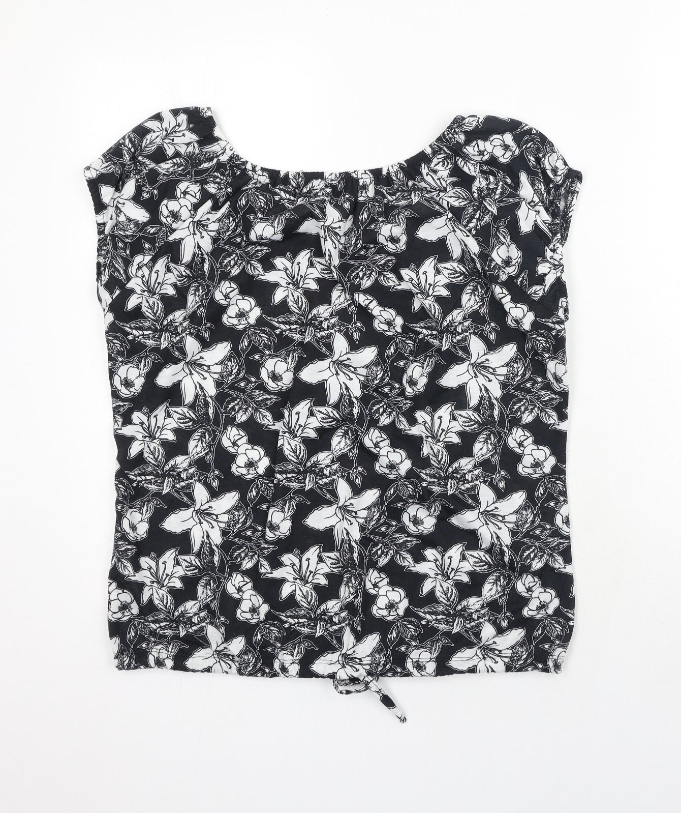 Originals Womens Black Floral Polyester Basic Blouse Size 14 Round Neck