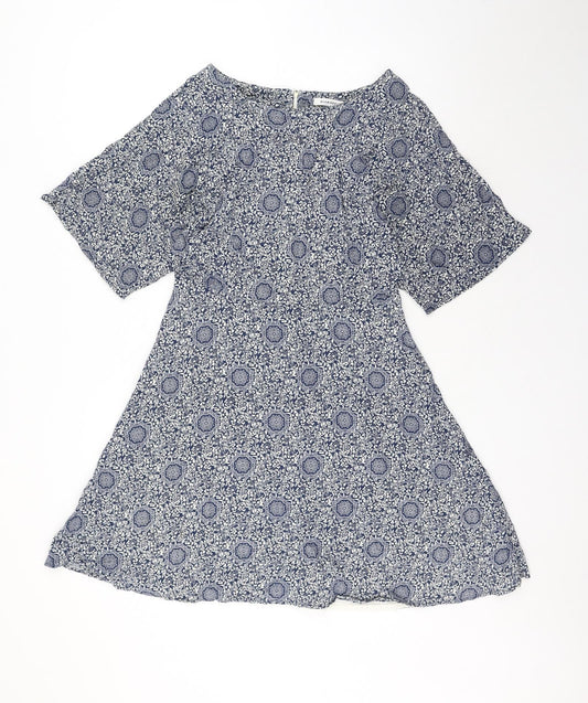 Glamorous Womens Blue Geometric Viscose Trapeze & Swing Size 12 Round Neck Zip