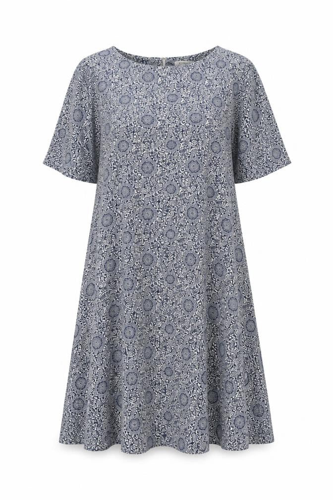 Glamorous Womens Blue Geometric Viscose Trapeze & Swing Size 12 Round Neck Zip