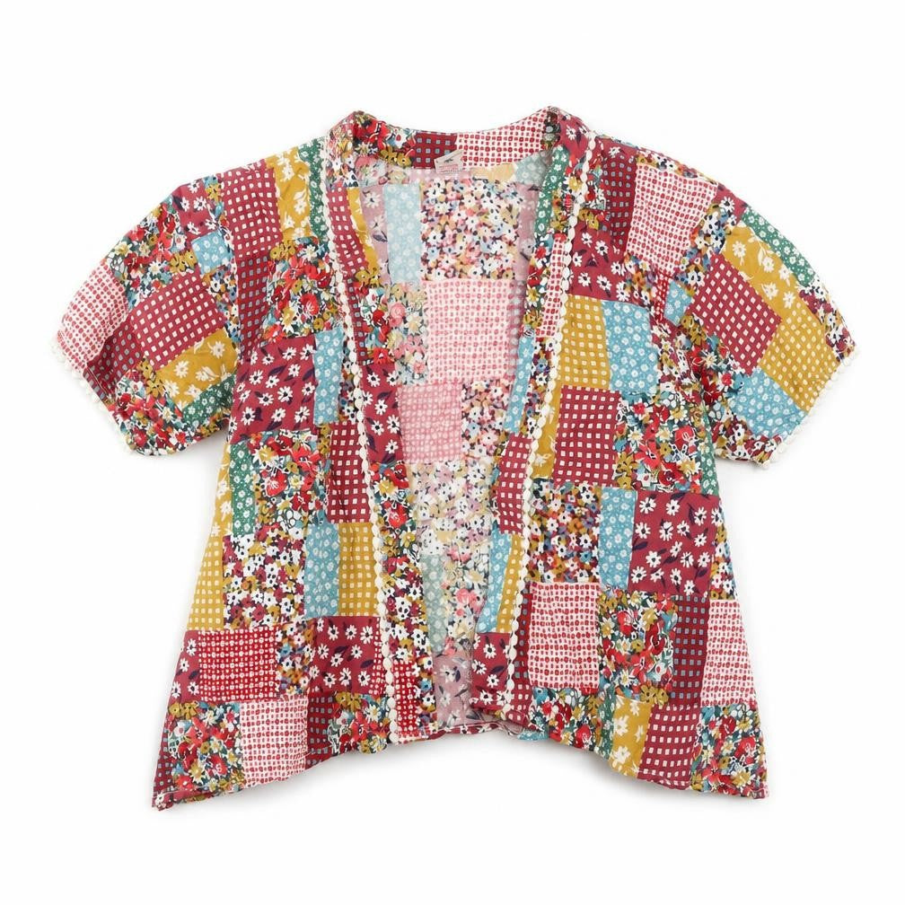 TU Girls Multicoloured V-Neck Geometric Viscose Cardigan Jumper Size 8 Years Pullover