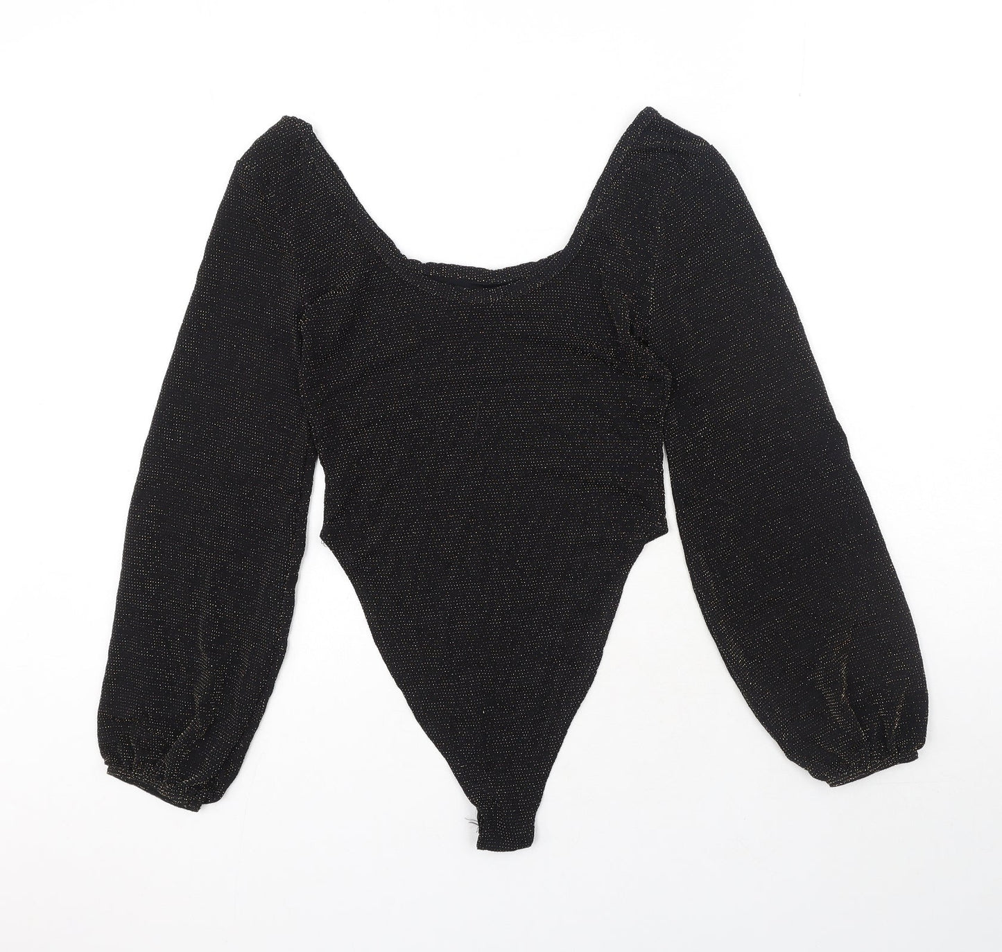 Preworn Womens Black Polyester Bodysuit One-Piece Size 10 Snap