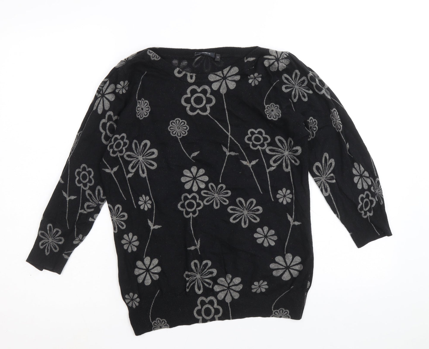 NEXT Womens Black Boat Neck Floral Cotton Pullover Jumper Size S